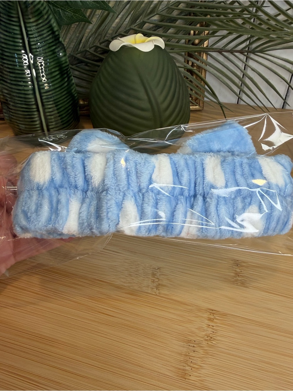Plush Spa Headband Blue Polka Dot with Bow - Women’s - Picture 3 of 3